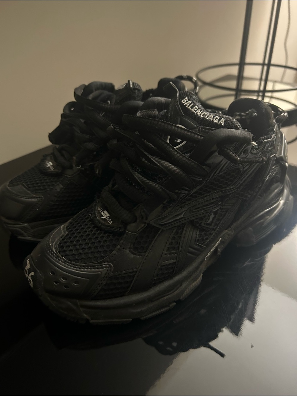 Balenciaga Black Chunky Mesh Leather Sneakers - Picture 3 of 4